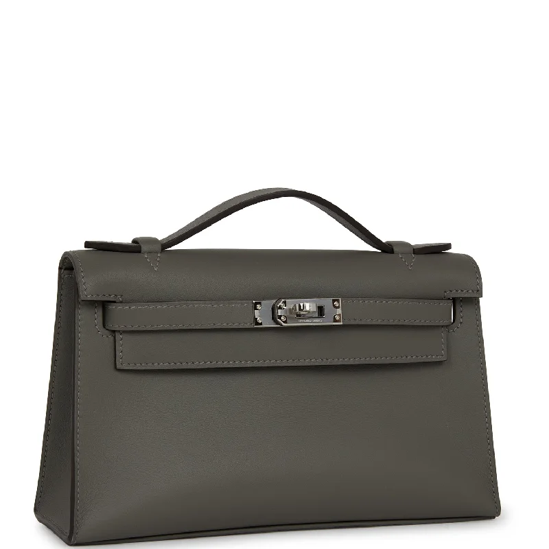 Hermes Kelly Pochette Gris Meyer Swift Palladium Hardware