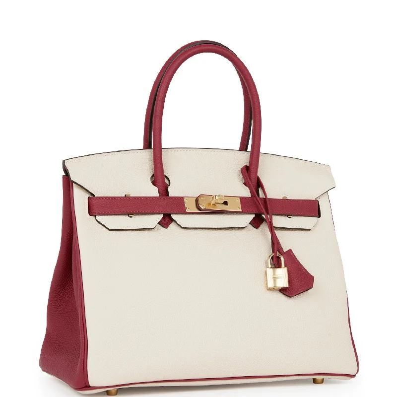 Hermes Special Order (HSS) Birkin 30 Craie and Rouge Grenat Togo Permabrass Hardware